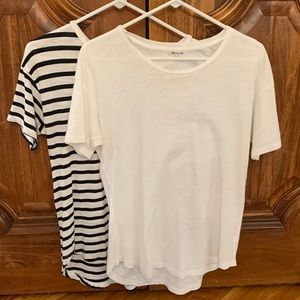 Madewell tees; Madewell t-shirts; 1 white tee and 1 white with black stripes tee